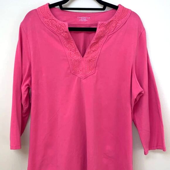 Charter Club Woman Pink 3/4 Sleeve V-Neck Top 1X - Picture 1 of 11